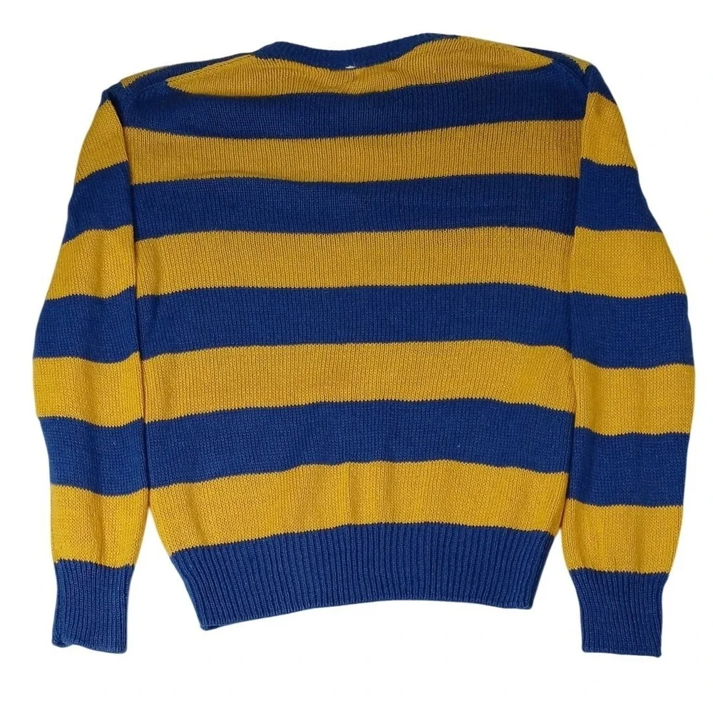 Oakton Ltd Striped Knit Sweater Blue Yellow Long Sleeve Crew Neck Women's Large - Picture 3 of 7